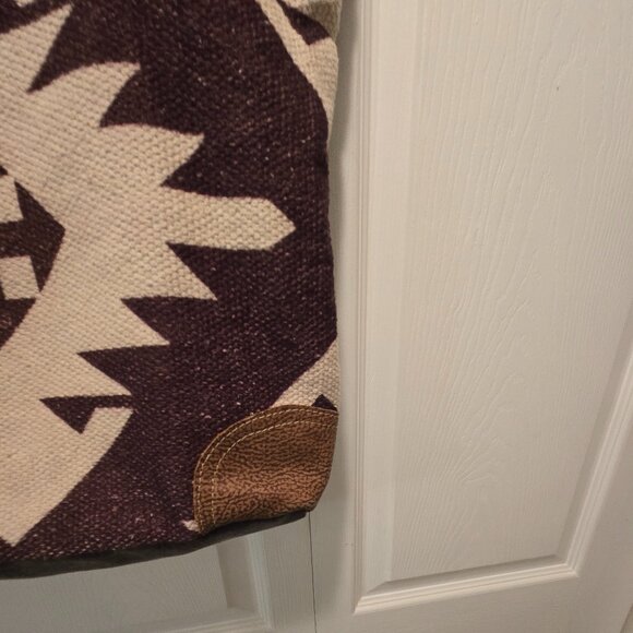 MYRA BAG Women's 100% Cotton/Leather Aztec Design Shoulder Tote Bag - Size Large - Picture 11 of 15